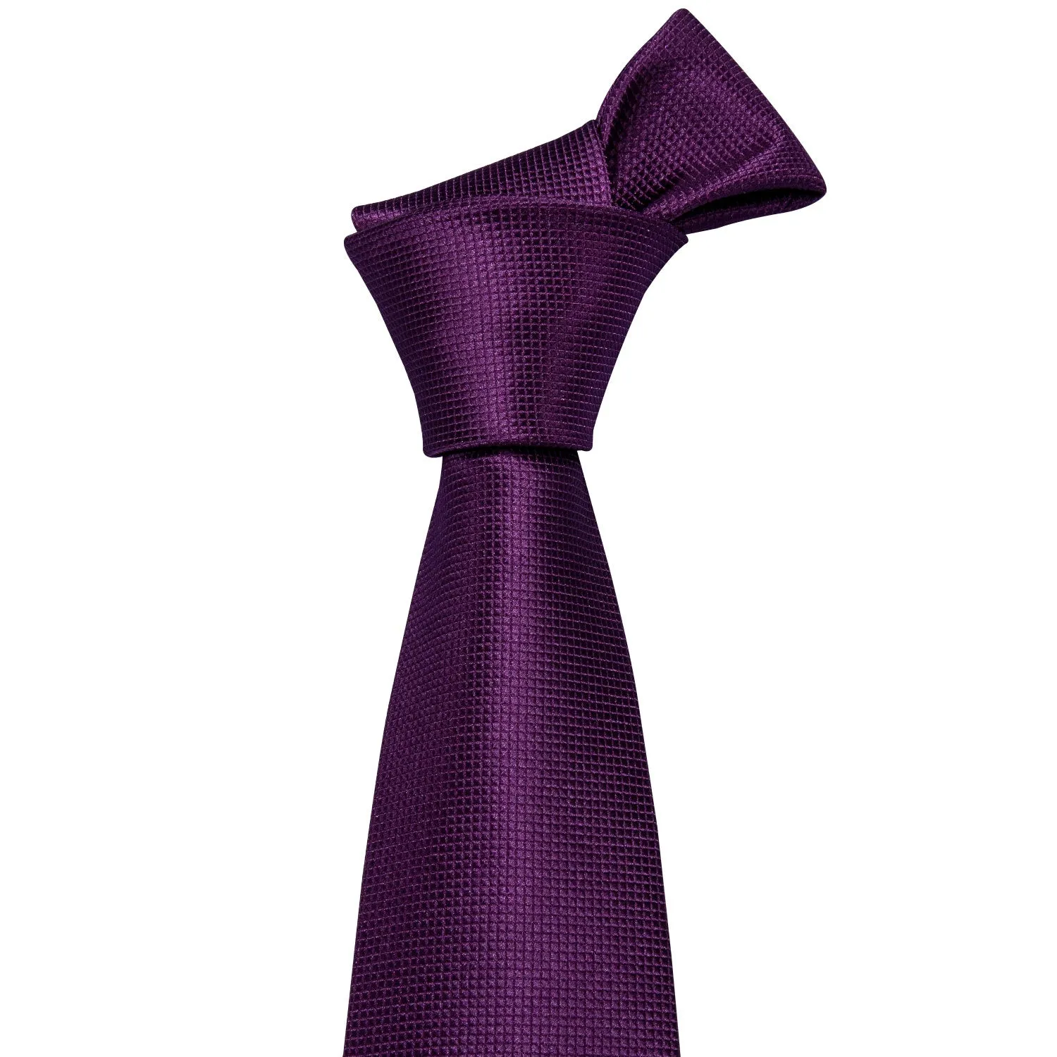 Hi-Tie Dark Purple Mens Necktie Solid Tie Pocket Square Cufflinks Set