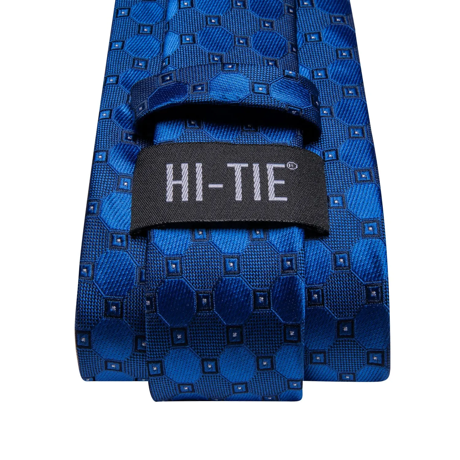 Hi-Tie Geometric Tie Navy Blue Silk Necktie Set for Men