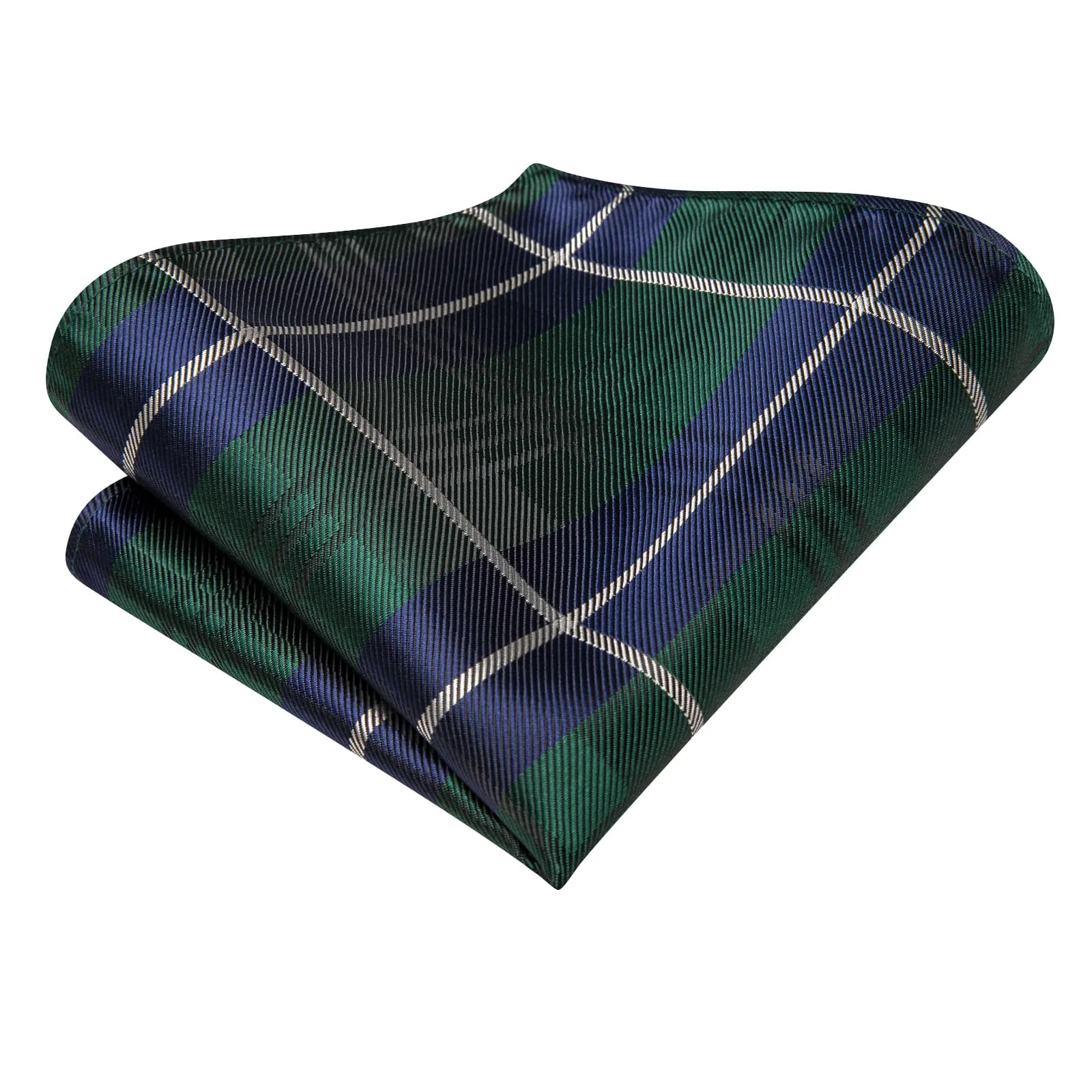 Hi-Tie Green Necktie Blue White Stripes Checkered Tie Hanky Cufflinks