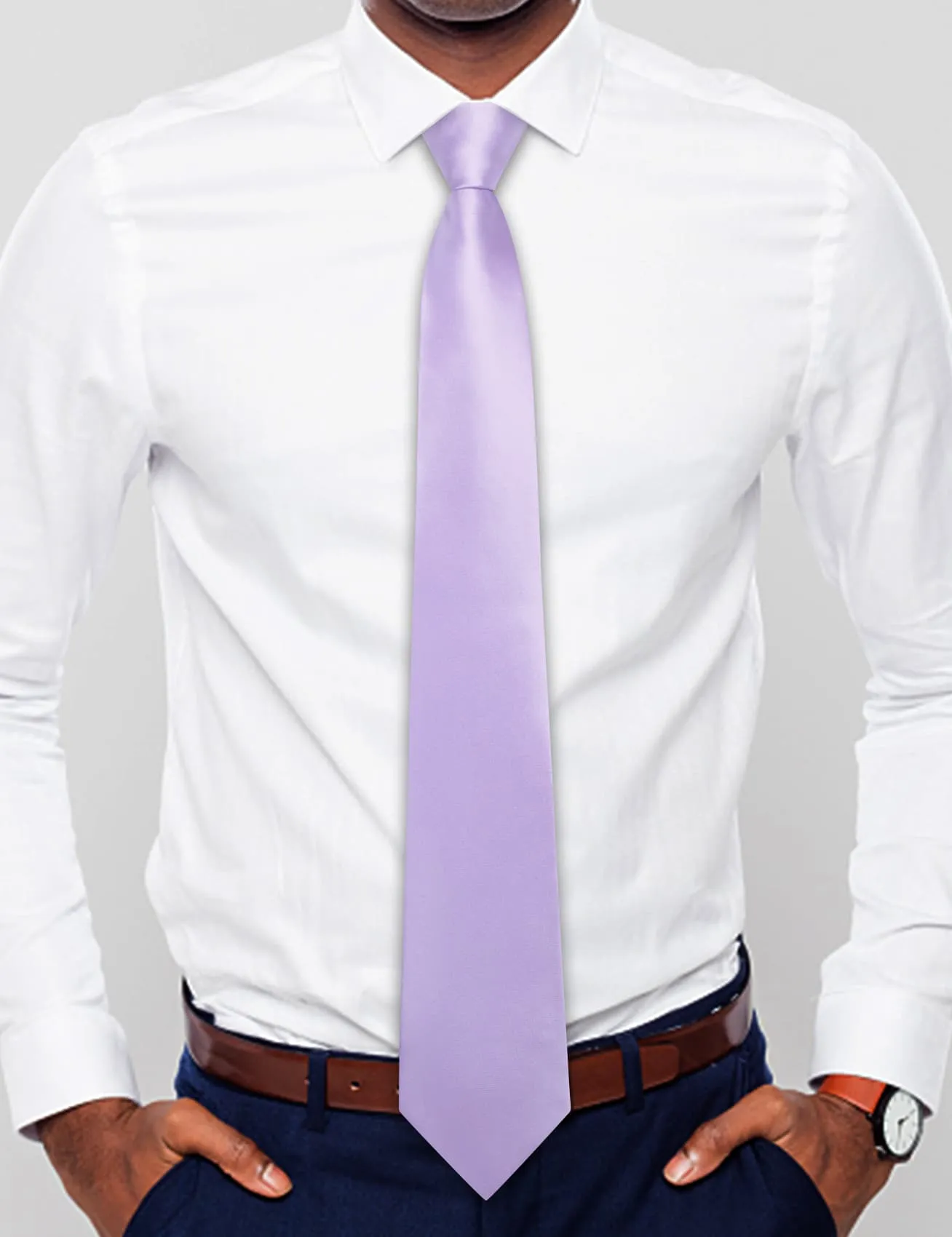 Hi-Tie Lavender Tie Men's Purple Zipper Tie Solid Pre-Tied Necktie Set