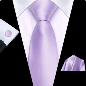 Hi-Tie Lavender Tie Men's Purple Zipper Tie Solid Pre-Tied Necktie Set