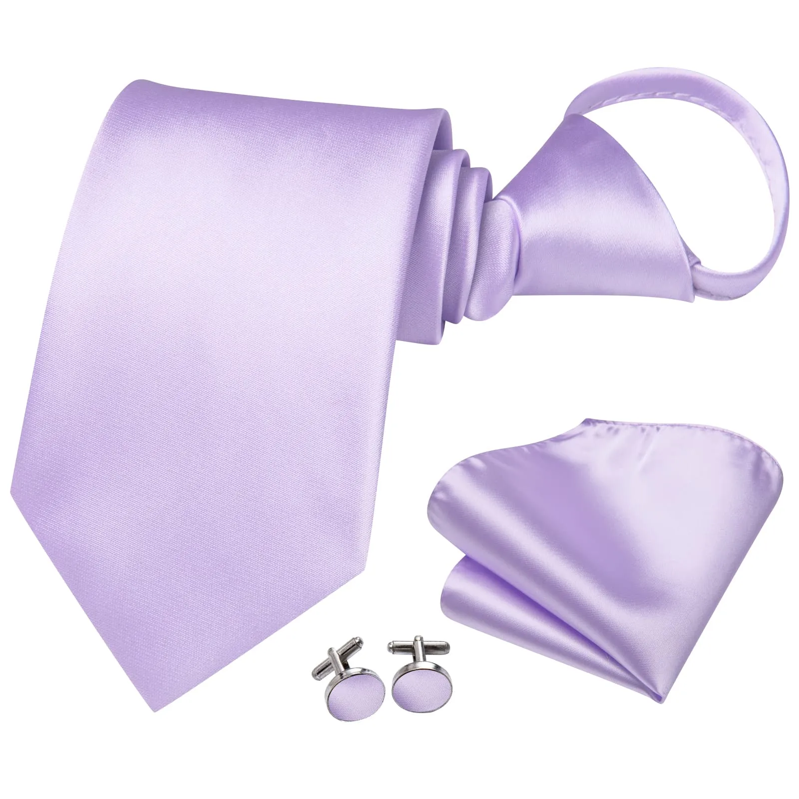 Hi-Tie Lavender Tie Men's Purple Zipper Tie Solid Pre-Tied Necktie Set