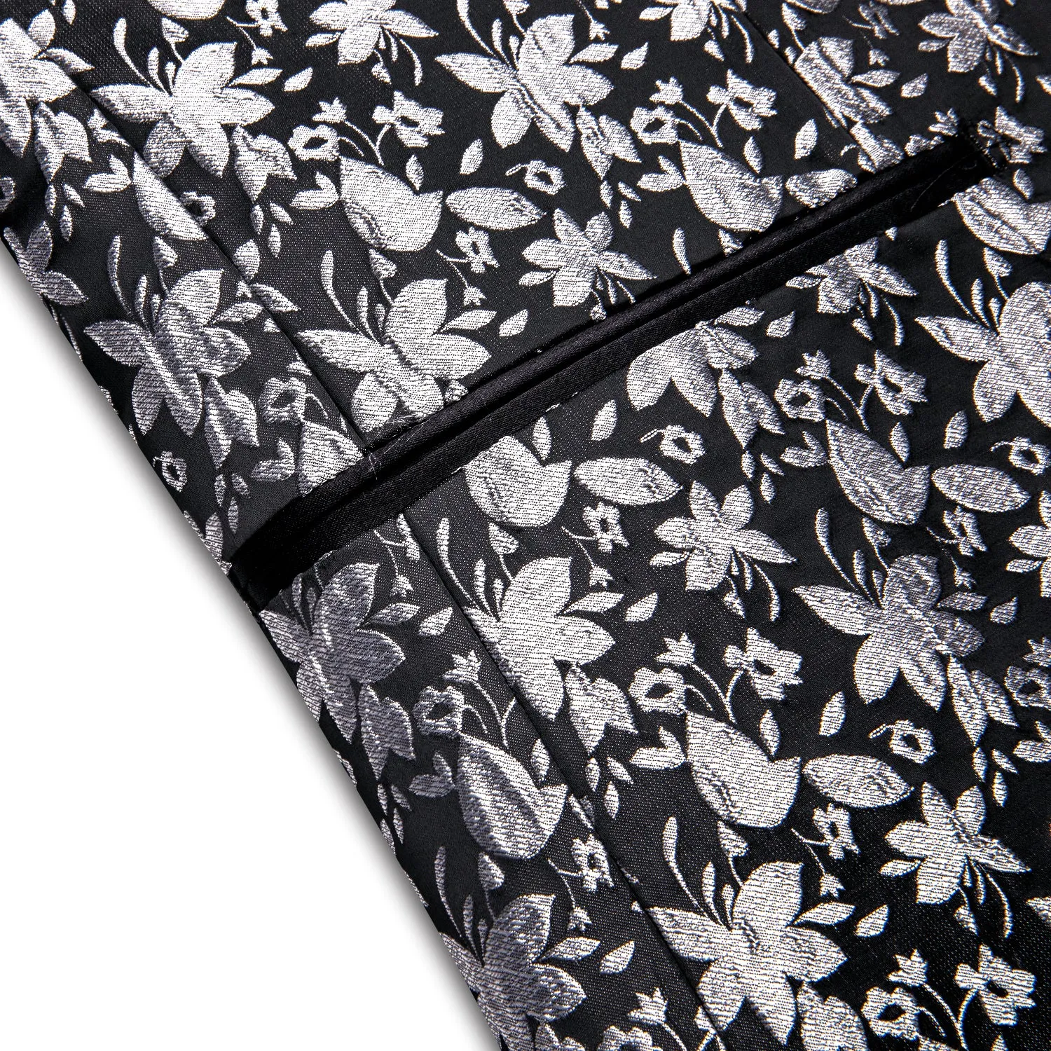 Hi-Tie Luxury Black Grey Floral Jacquard Men's Black Shawl Lapel Suit