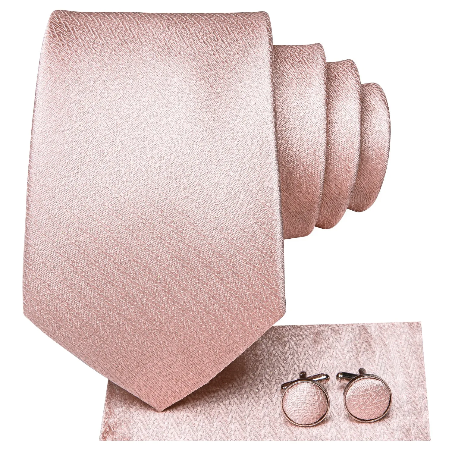 Hi-Tie Mens Wedding Pink Solid Men's Tie Pocket Square Cufflinks Set