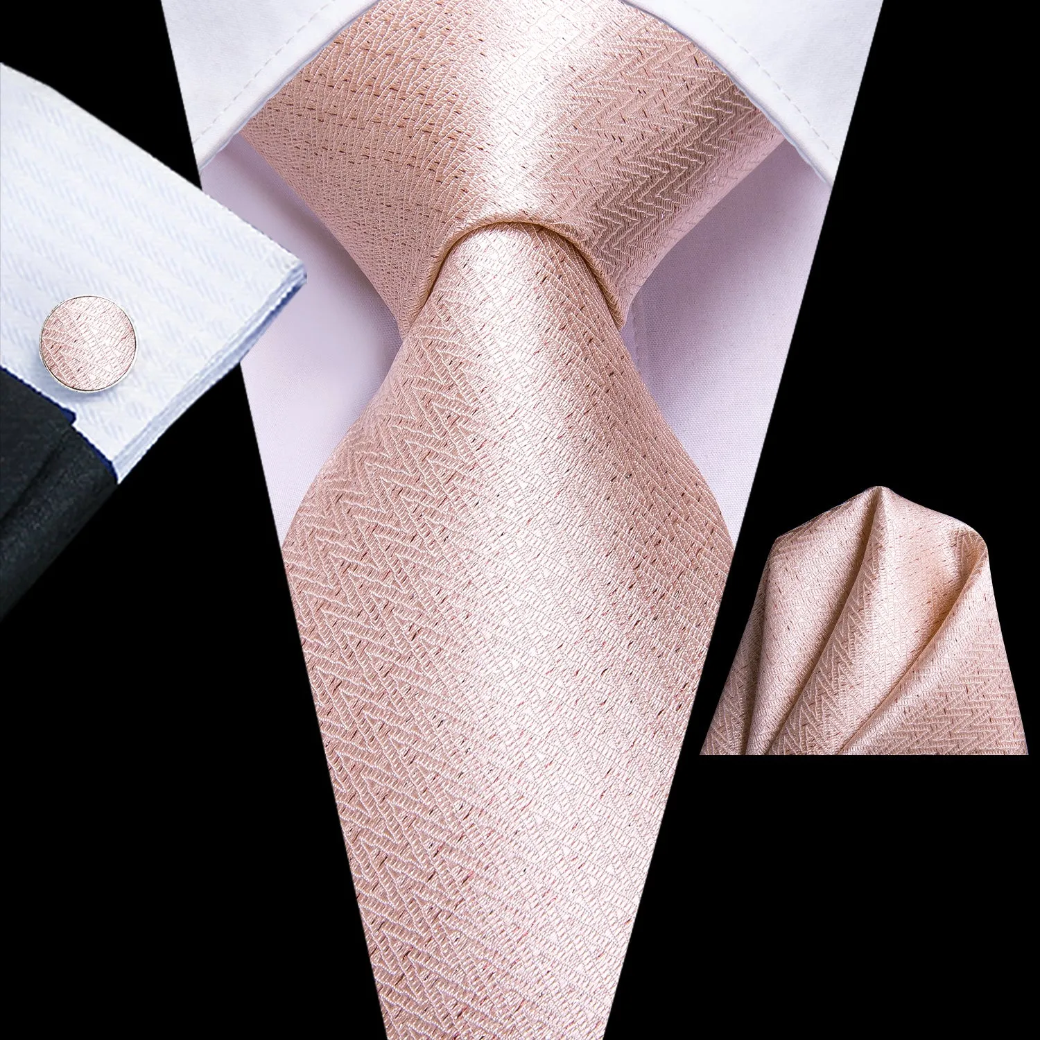 Hi-Tie Mens Wedding Pink Solid Men's Tie Pocket Square Cufflinks Set