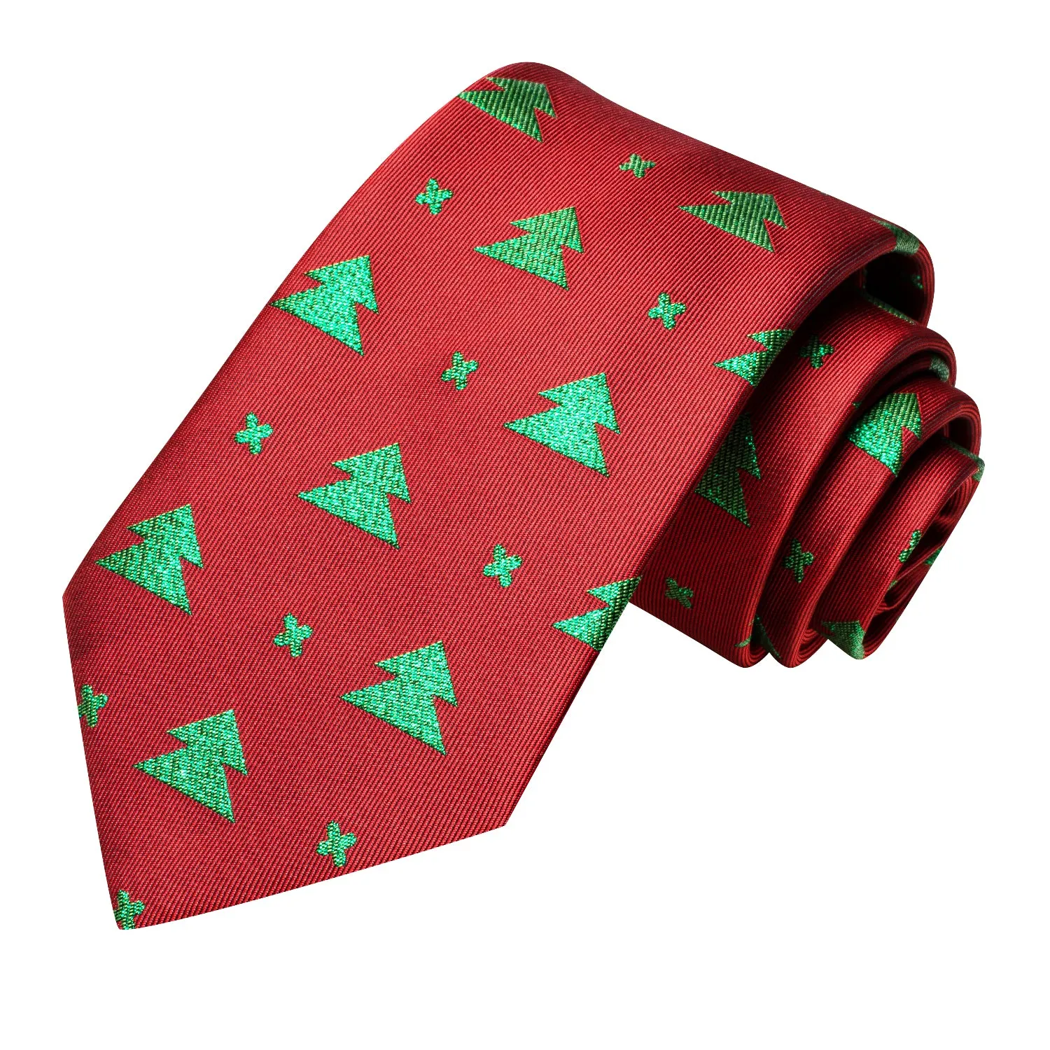 Hi-Tie Red Green Christmas Tree Necktie Pocket Square Cufflinks Set