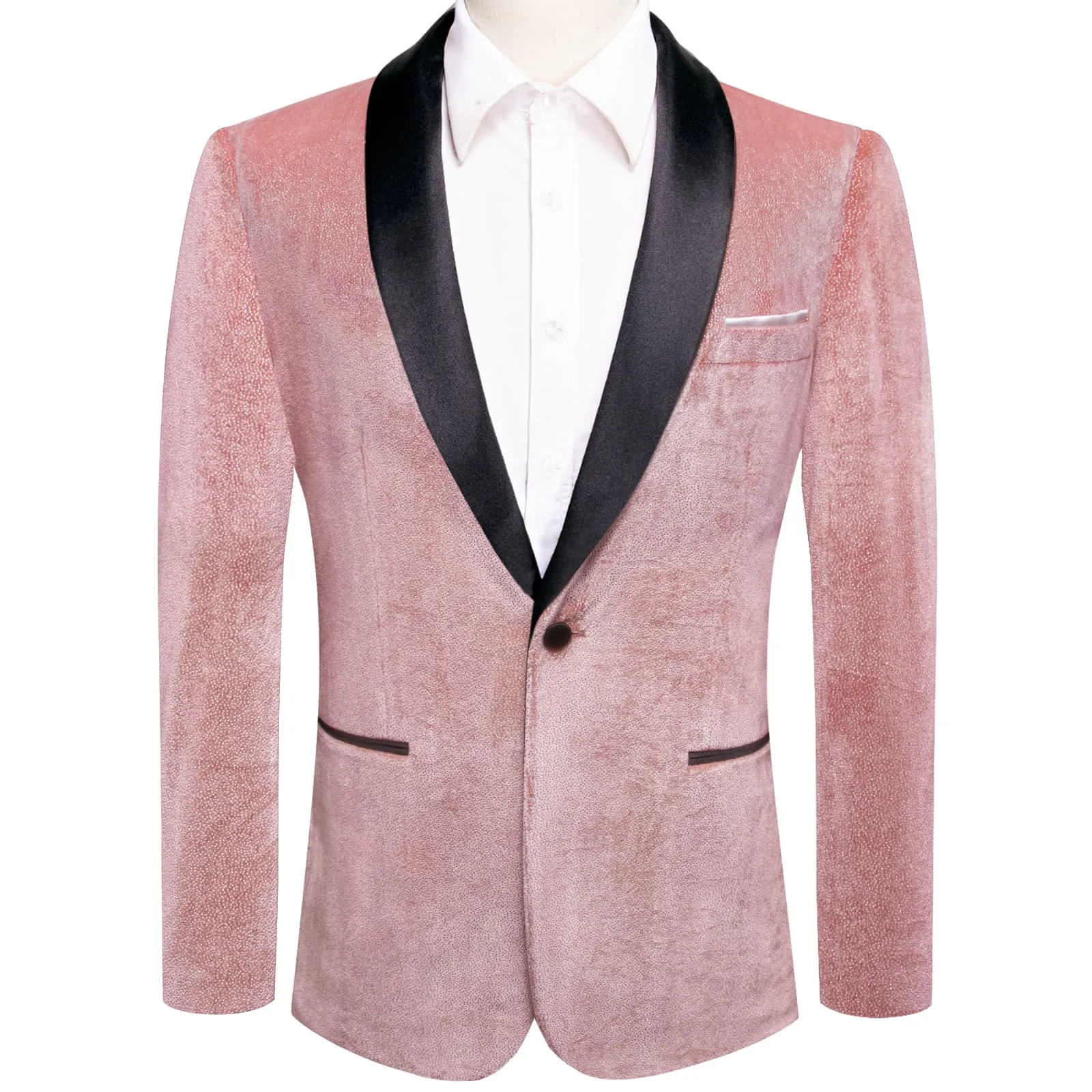 Hi-Tie Velvet Blazer Pink Formal Wedding Suit Shawl Lapel Men's Top