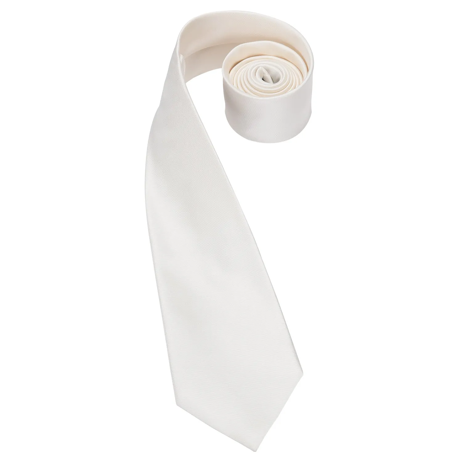 Hi-Tie White Necktie Solid Milky White Tie Pocket Square Cufflinks Set