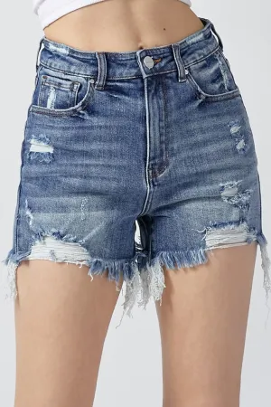 High Rise Distressed Denim Shorts