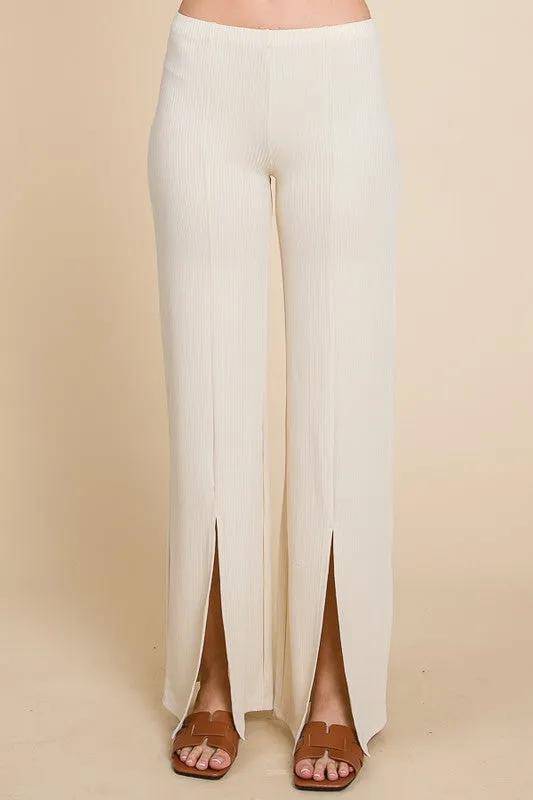 High Waist Deep Slit Ribbed Flare Pants