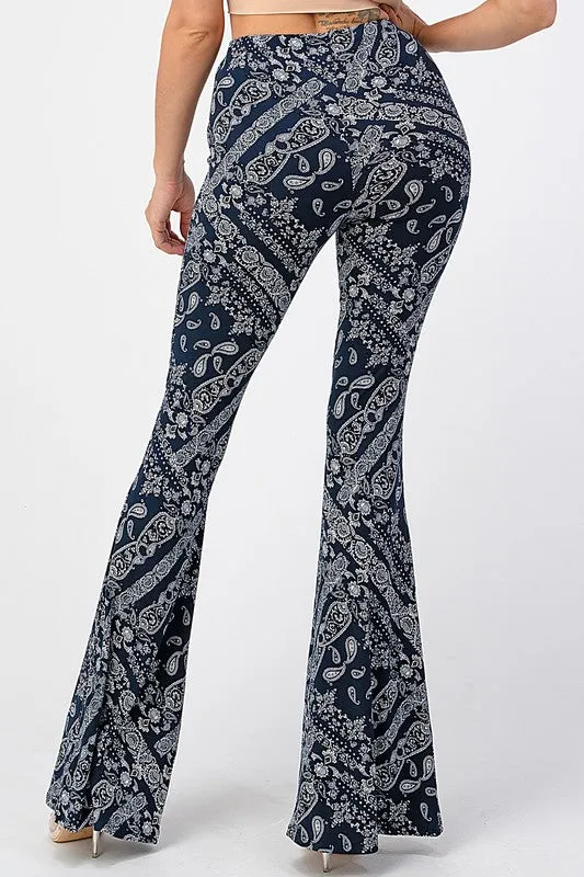 Hillbilly Hippie Bandana Print Bell Bottom Flare Pants