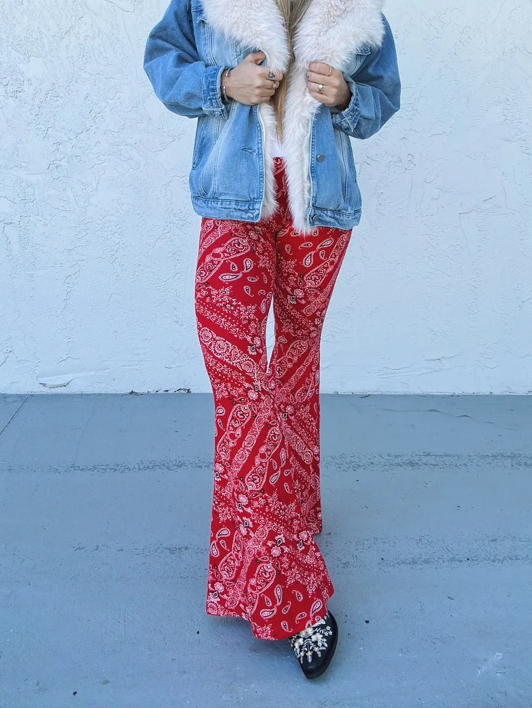 Hillbilly Hippie Bandana Print Bell Bottom Flare Pants