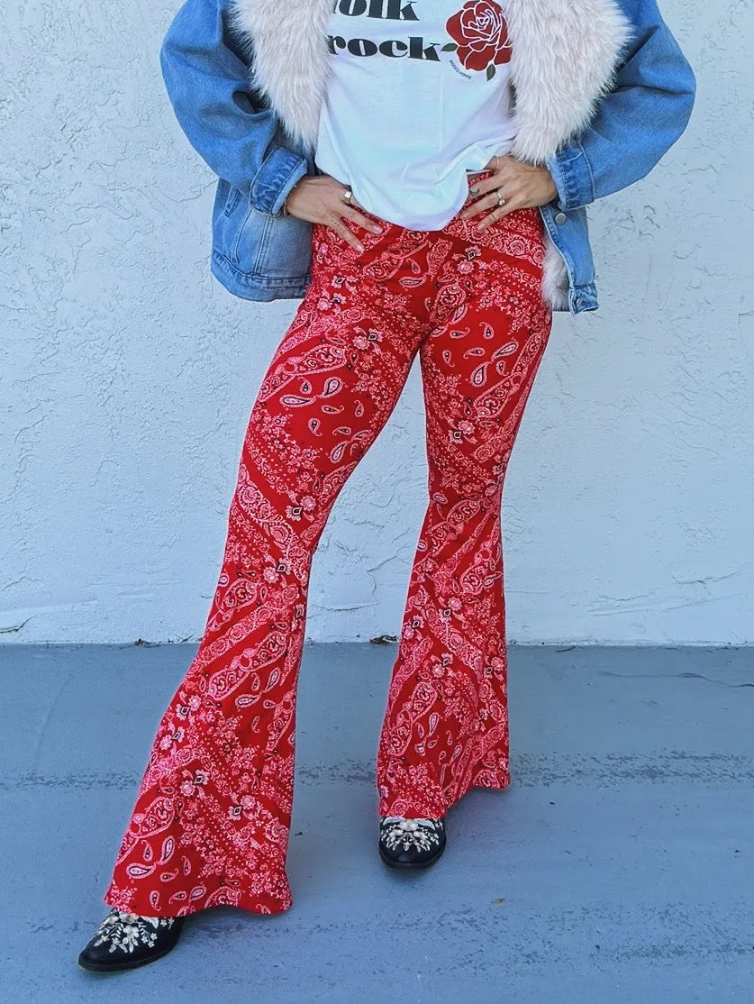 Hillbilly Hippie Bandana Print Bell Bottom Flare Pants