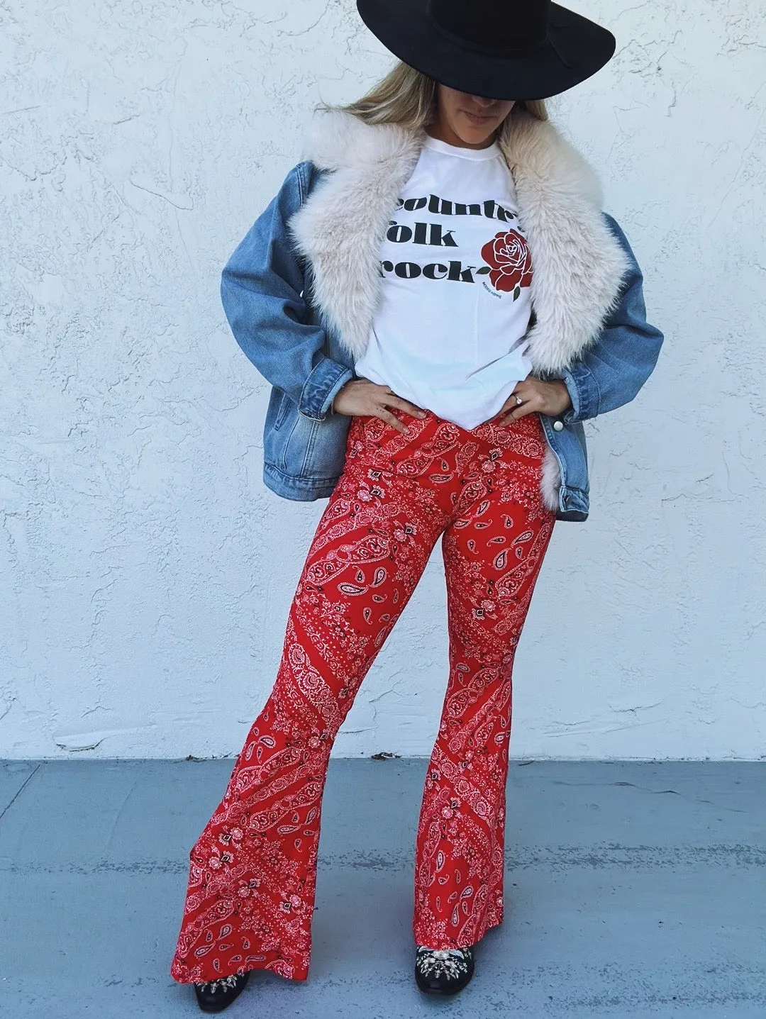 Hillbilly Hippie Bandana Print Bell Bottom Flare Pants