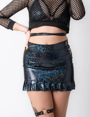 HOLOGRAPHIC FRILL SKIRT - BLACK MIDNIGHT INFERNO