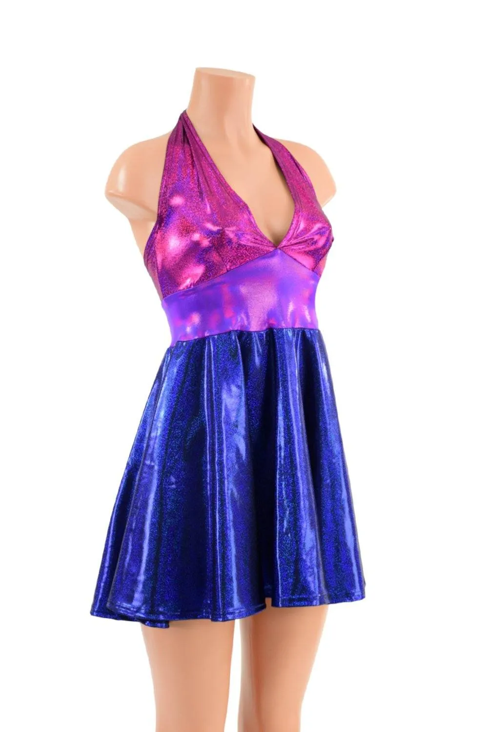 Holographic Halter Skater Dress