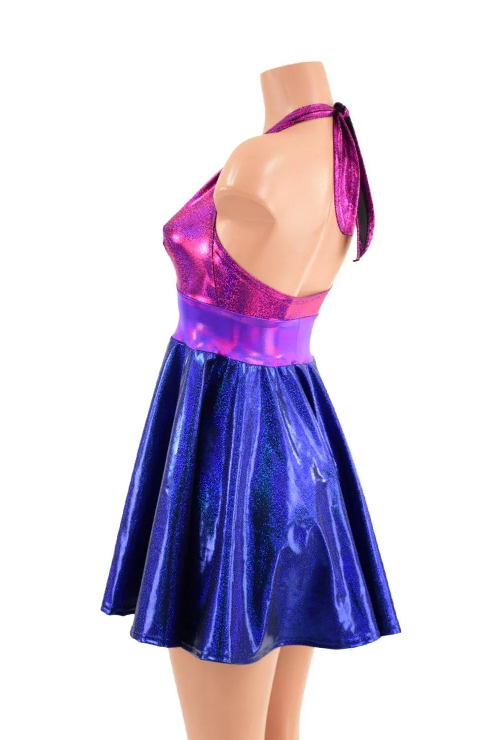 Holographic Halter Skater Dress