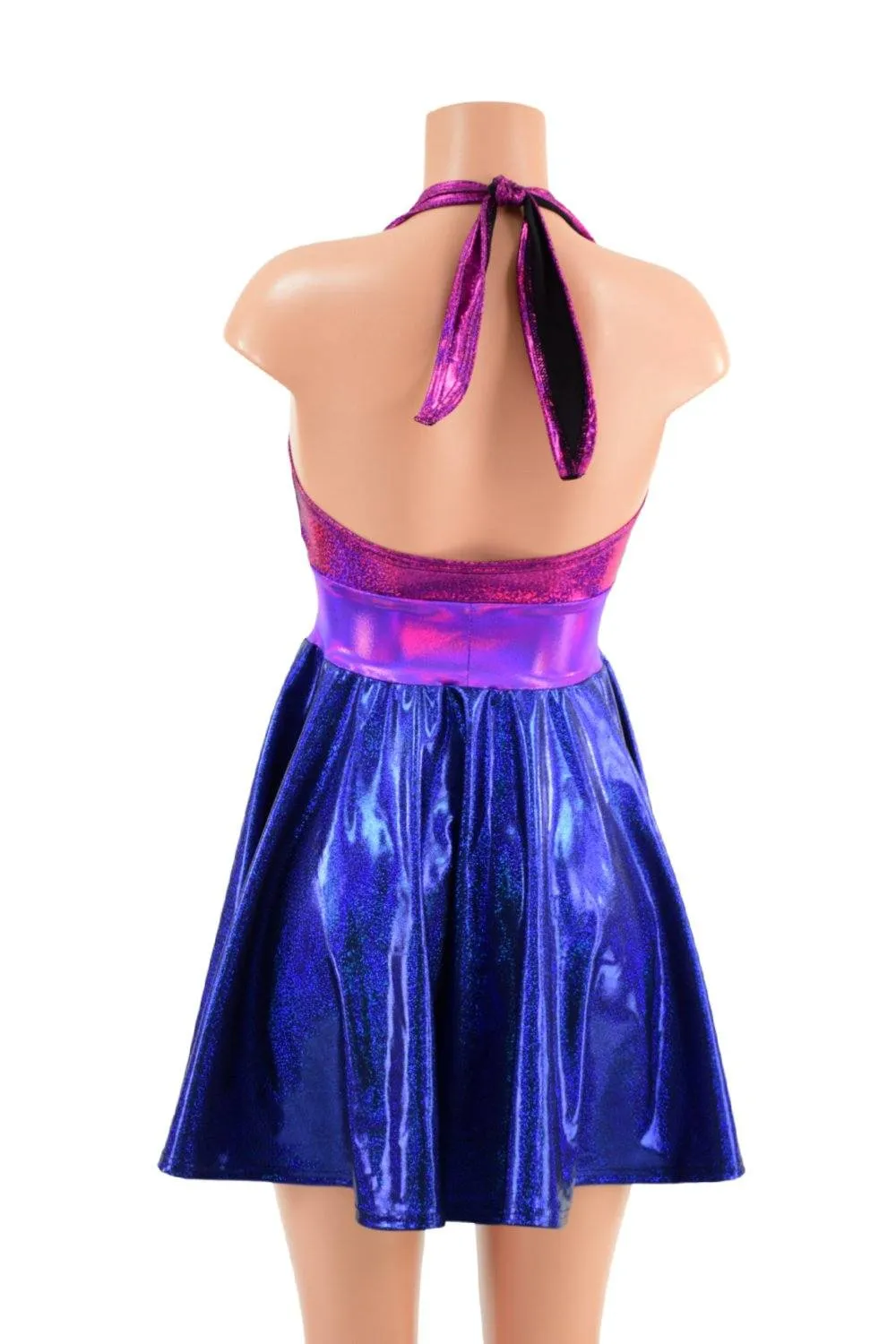 Holographic Halter Skater Dress