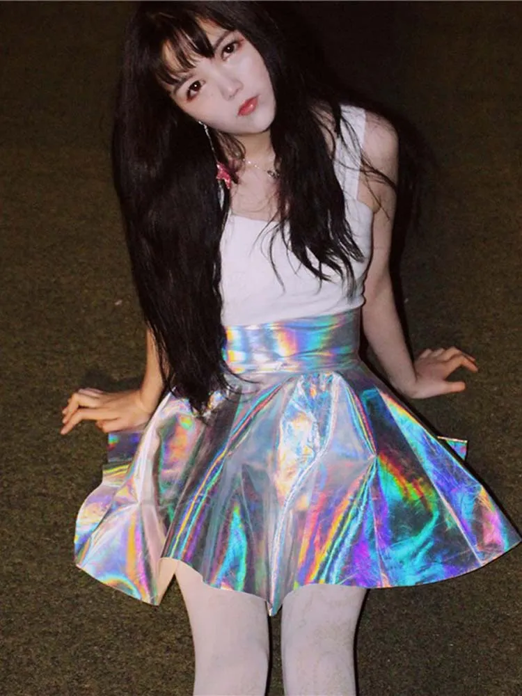 Holographic Laser High Waist Skirt