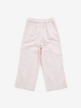 HOP Kids Light Pink Butterfly Schiffli Mid-Rise Cotton Pants