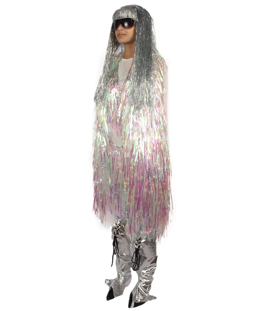 HPO Adult Unisex White Holographic Unisex Tinsel Jacket Costume