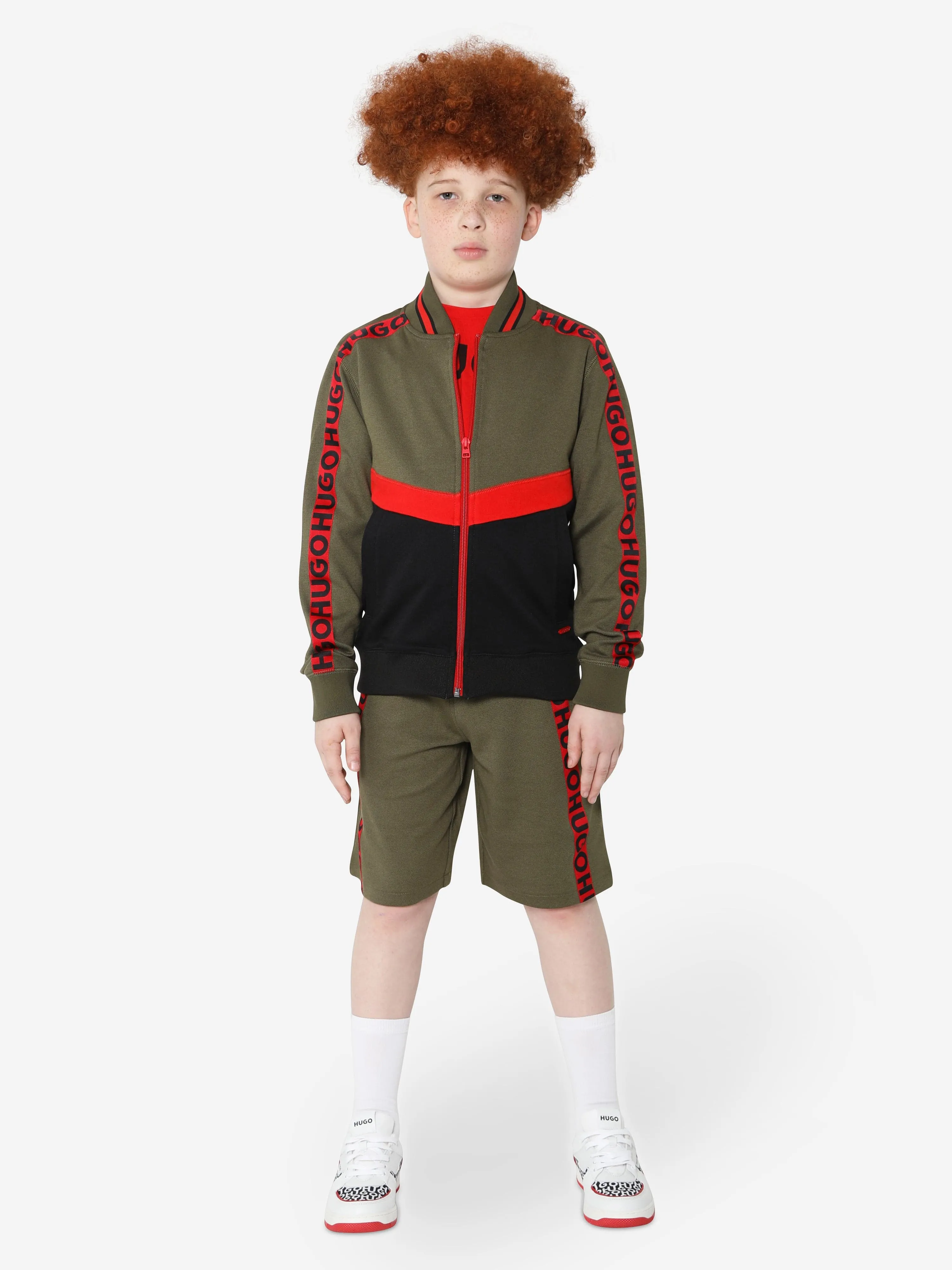 Hugo Boys Pique Track Jacket in Khaki