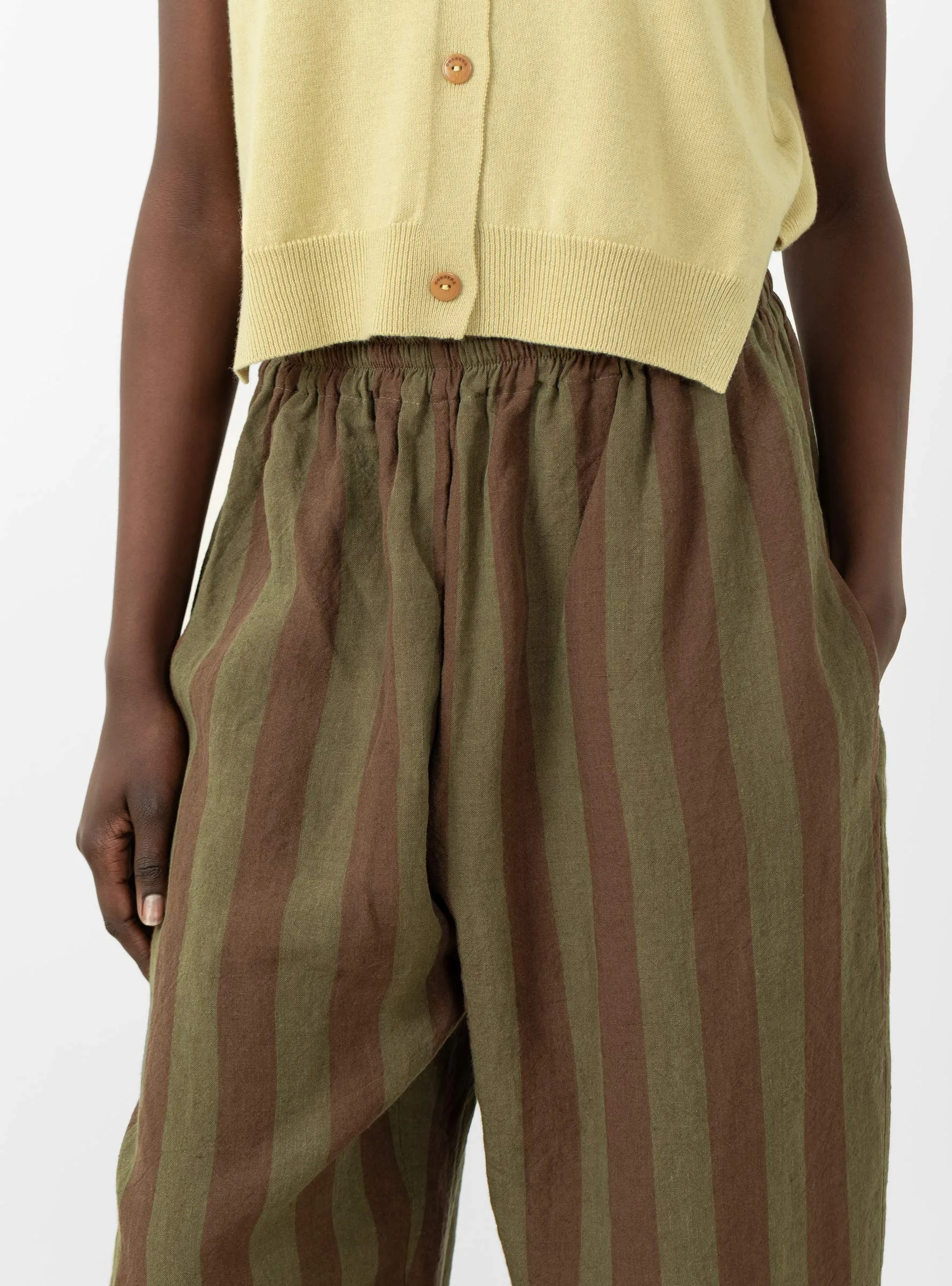 Irish Striped Linen Luna Trouser Forest/Chocolate