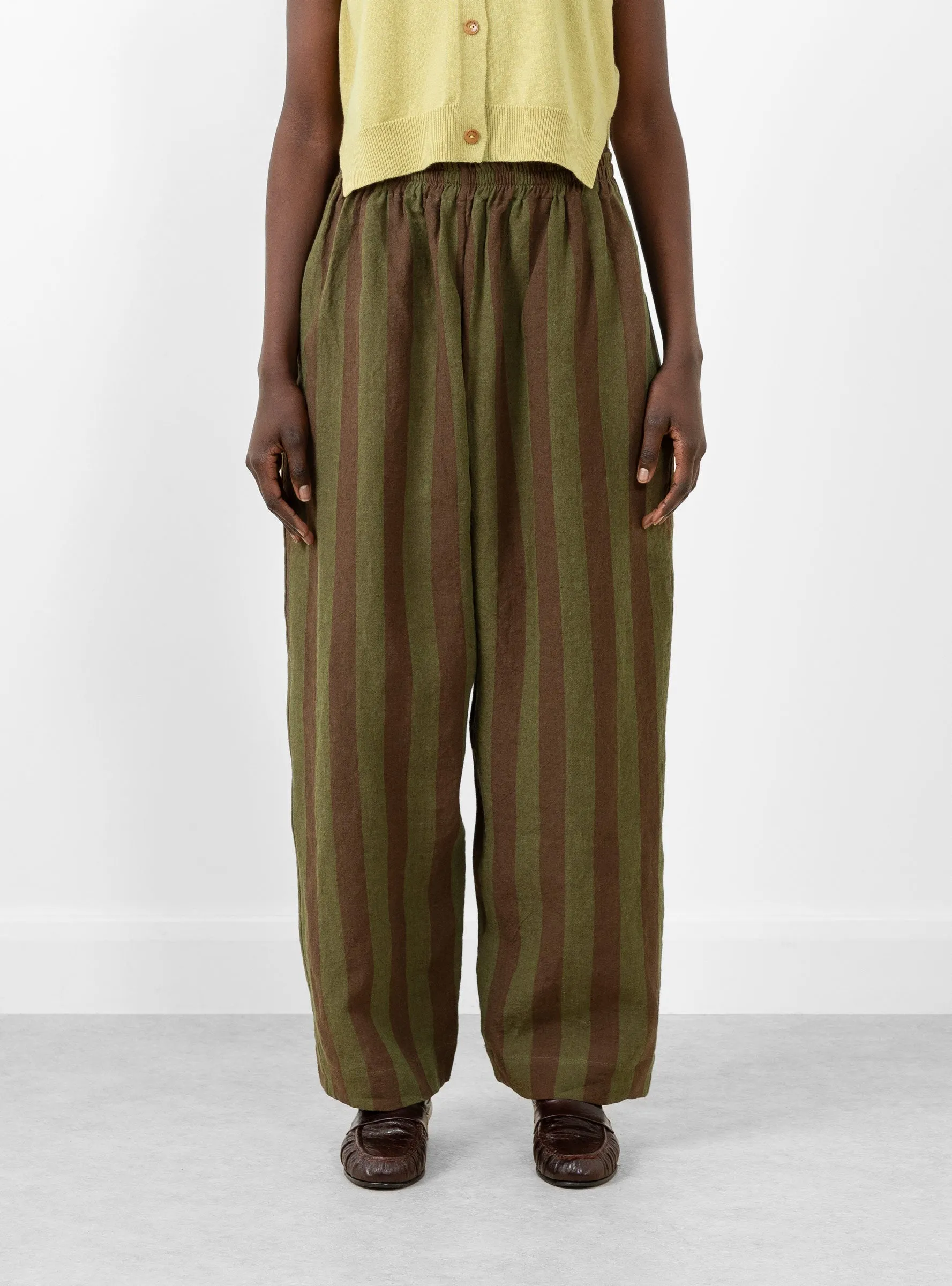 Irish Striped Linen Luna Trouser Forest/Chocolate