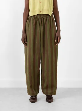 Irish Striped Linen Luna Trouser Forest/Chocolate