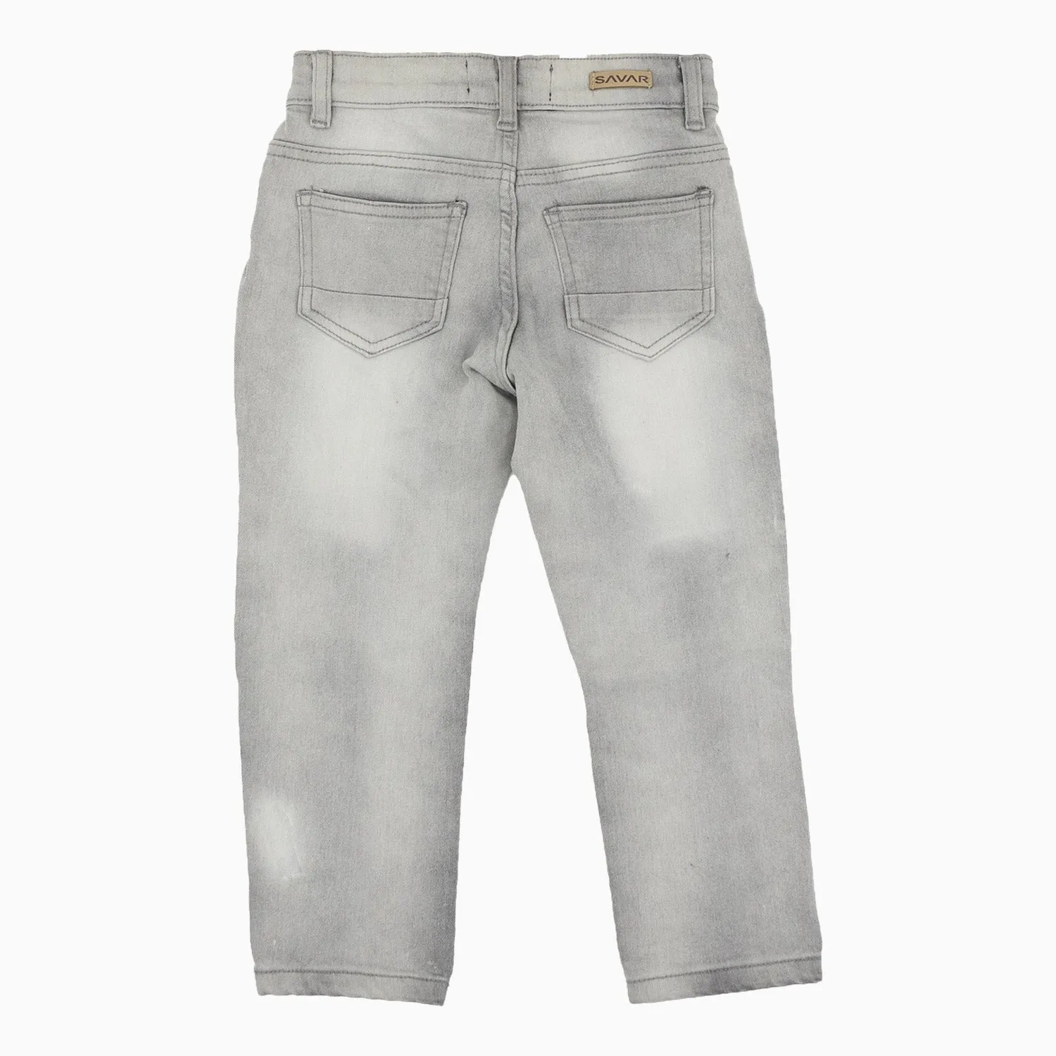 Kid's Savar Light Grey Slim Denim Ripped Jeans Pant