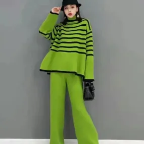 Knitted Raglan Sleeve Sweater and Pants Set