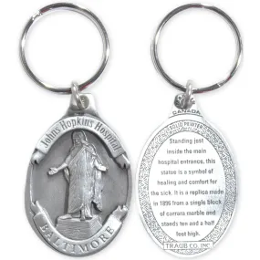 KRBM38P Key Ring Pewter Christ Statue Johns Hopkins