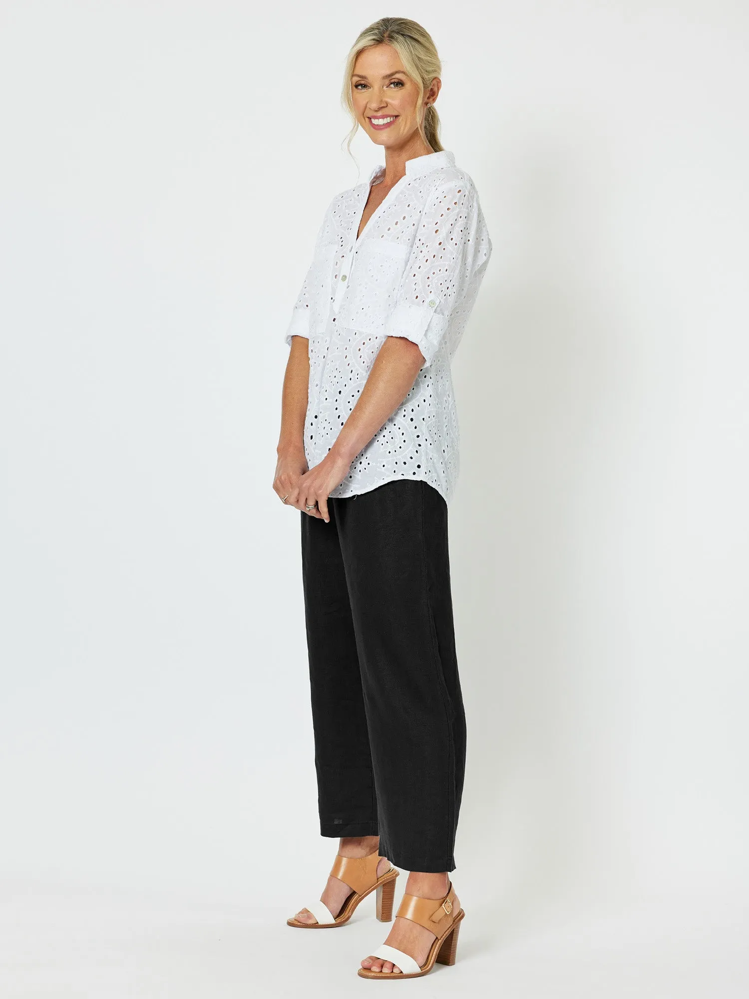 Lara Linen Wide Leg Pant - Black