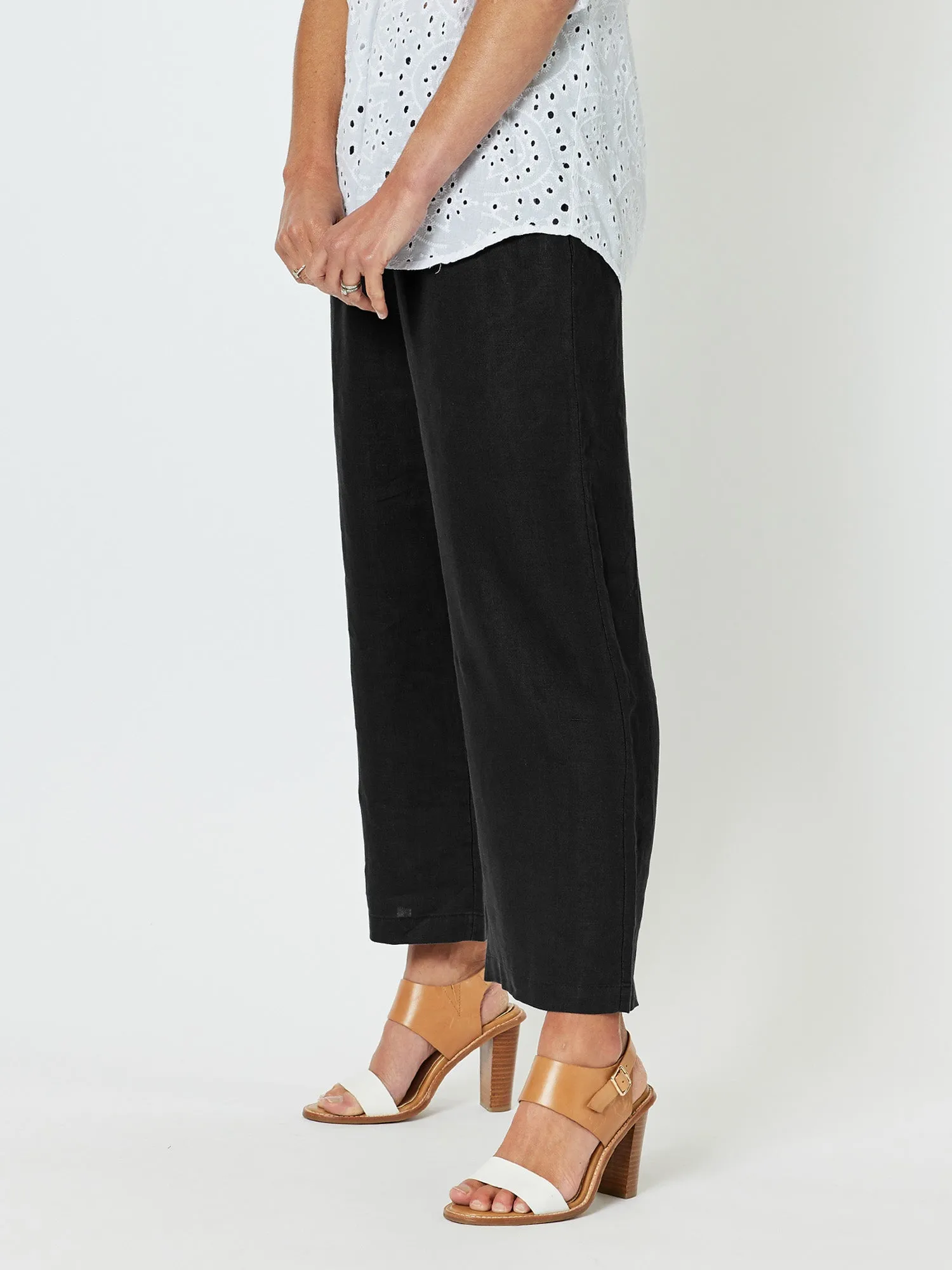 Lara Linen Wide Leg Pant - Black