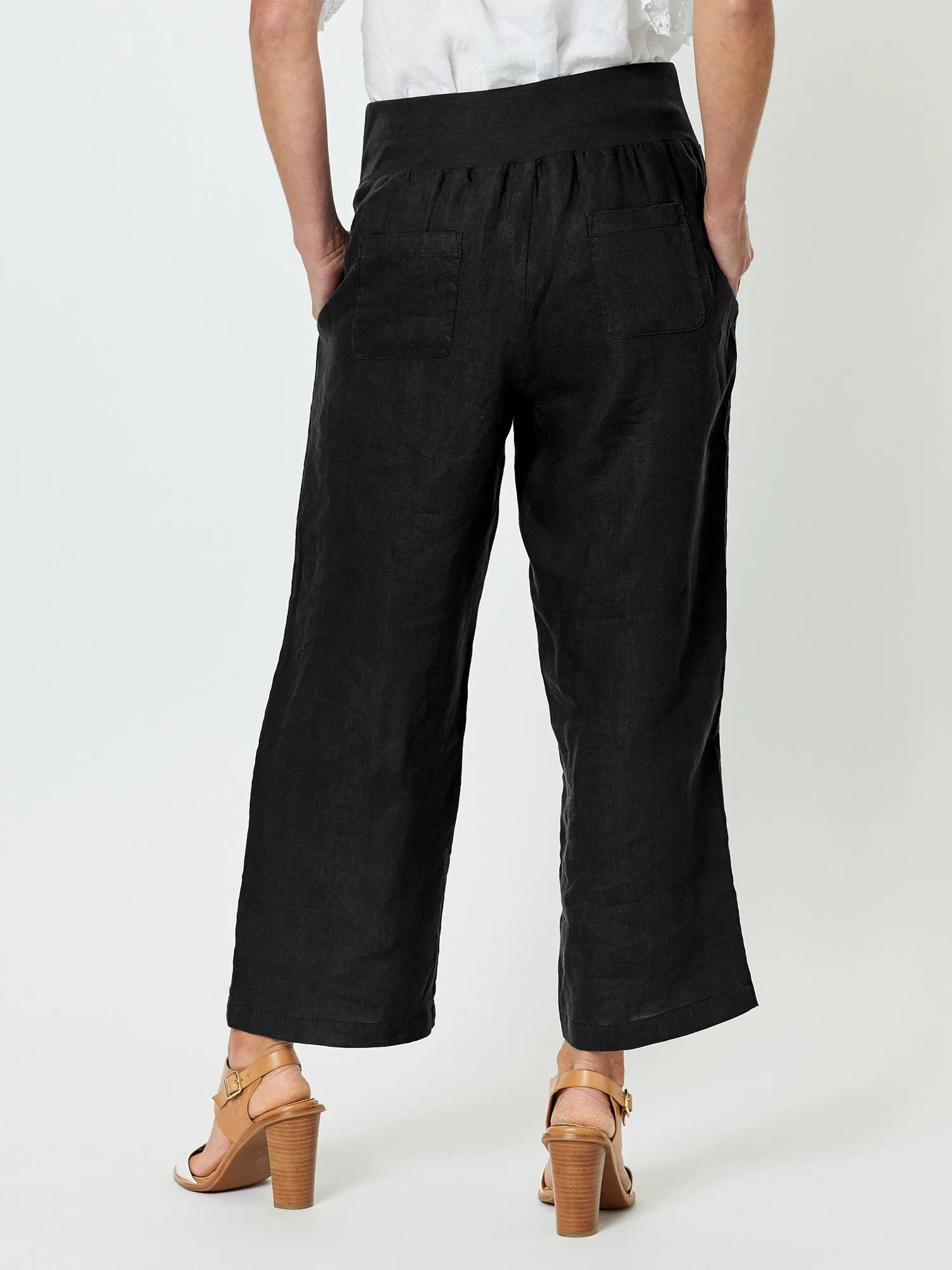 Lara Linen Wide Leg Pant - Black