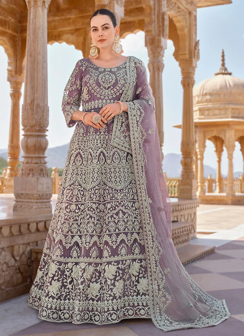 Lavender Cording Thread Embroidery Designer Anarkali Suit