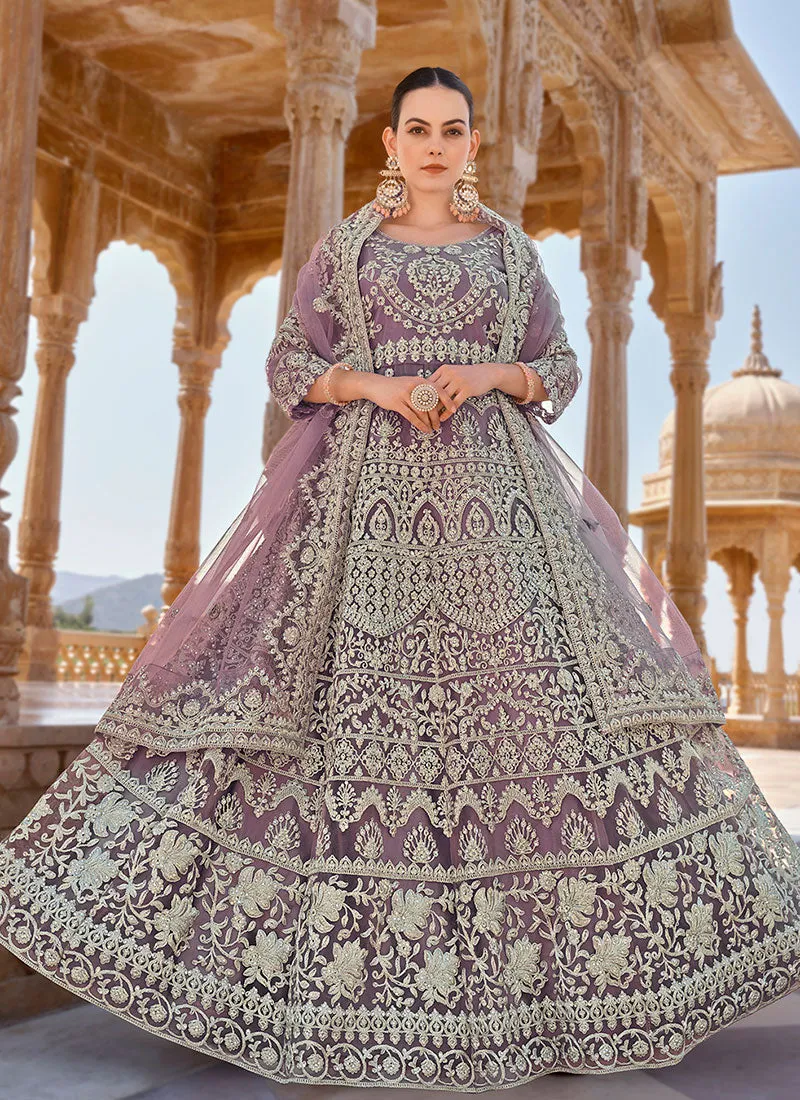 Lavender Cording Thread Embroidery Designer Anarkali Suit