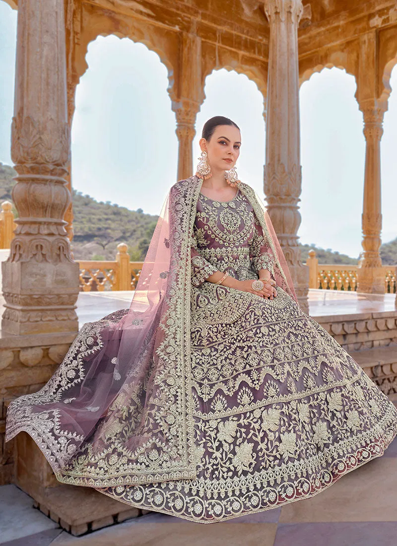 Lavender Cording Thread Embroidery Designer Anarkali Suit