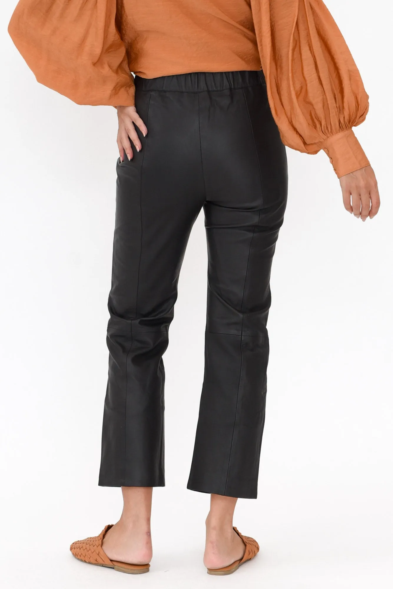 Lennon Black Straight Leather Pants