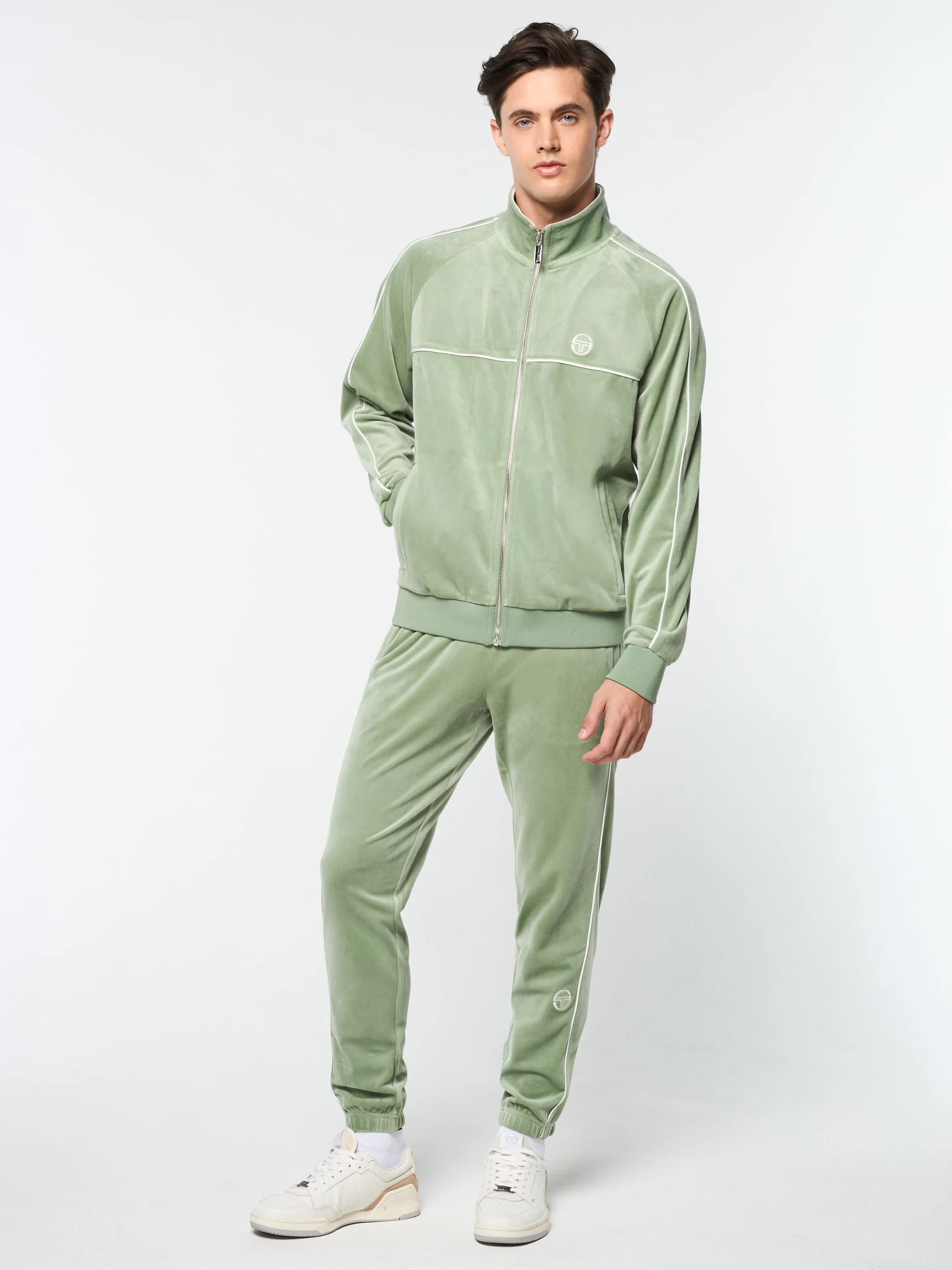 Lioni Velour Track Jacket- Hedge Green