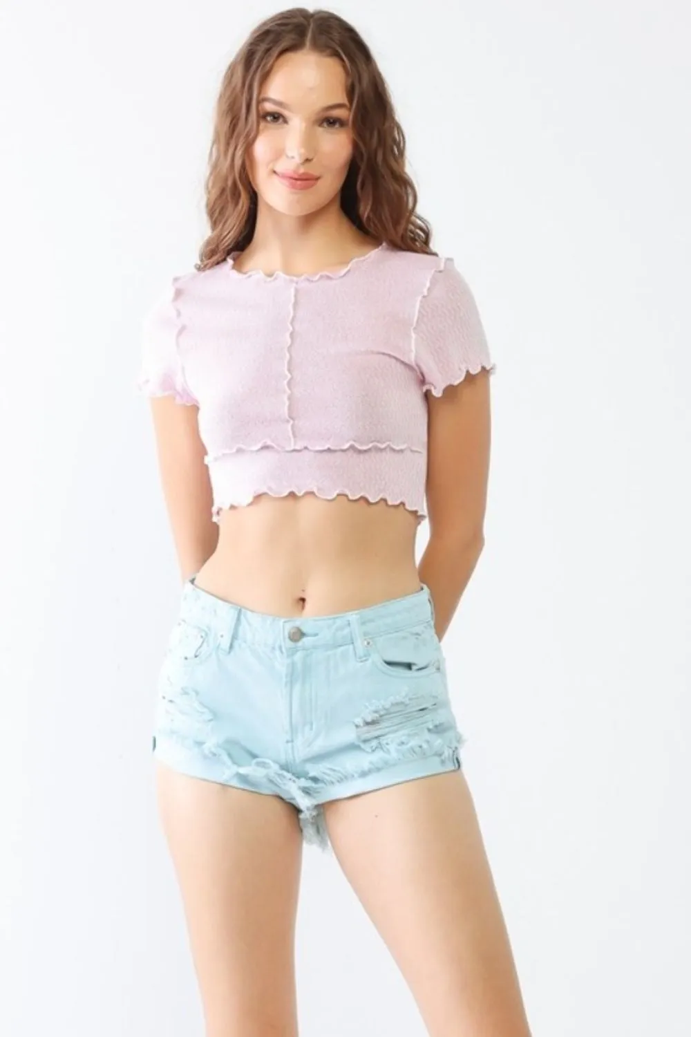 Litz La Distressed Ripped Denim Shorts