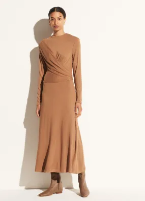 Long Sleeve Draped Dress in Dark Taupe