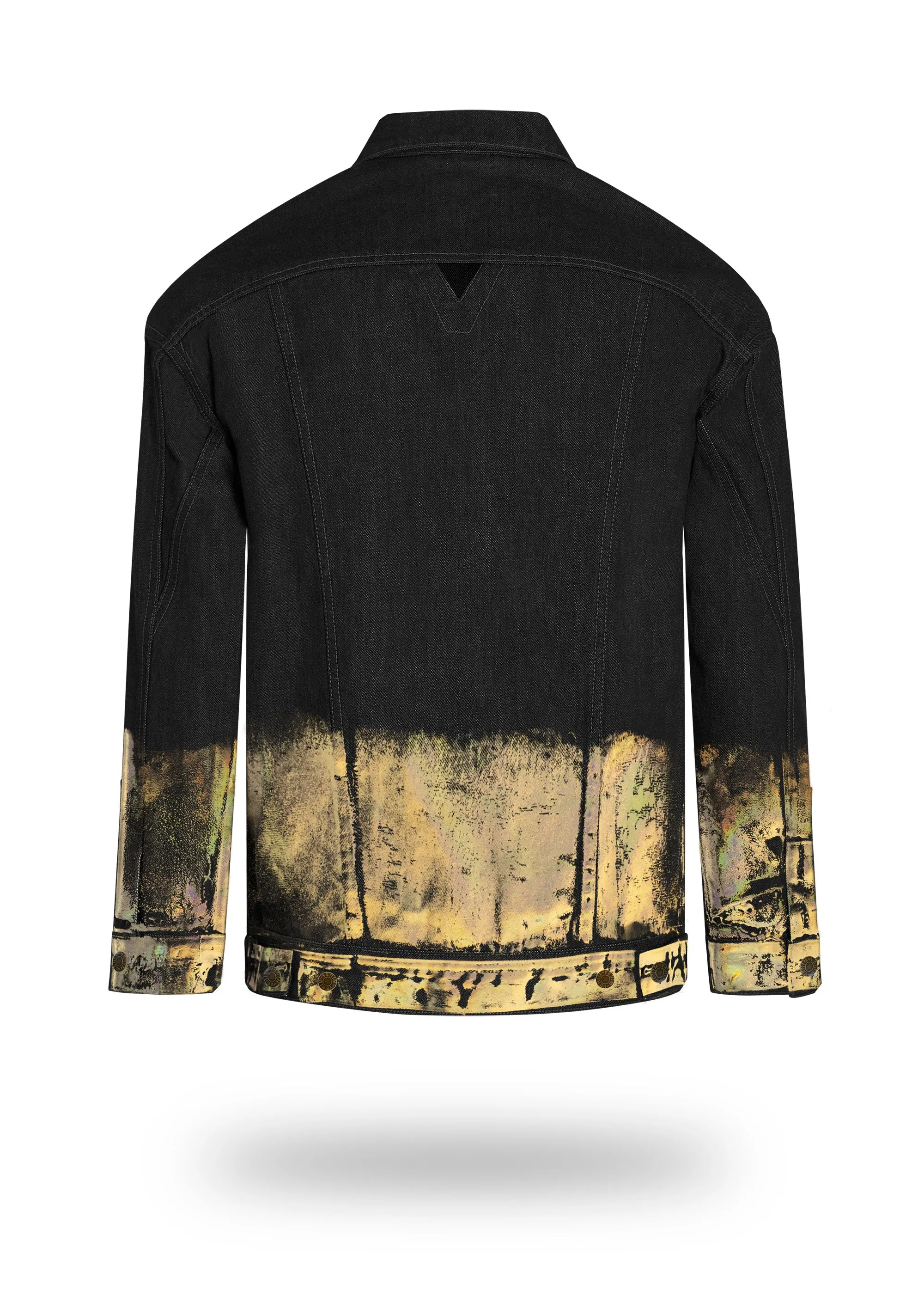 Longer Classic Black Denim Jacket with Gold Holographic Foil