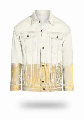 Longer Off-White Denim Jacket with Gold Holographic Foil