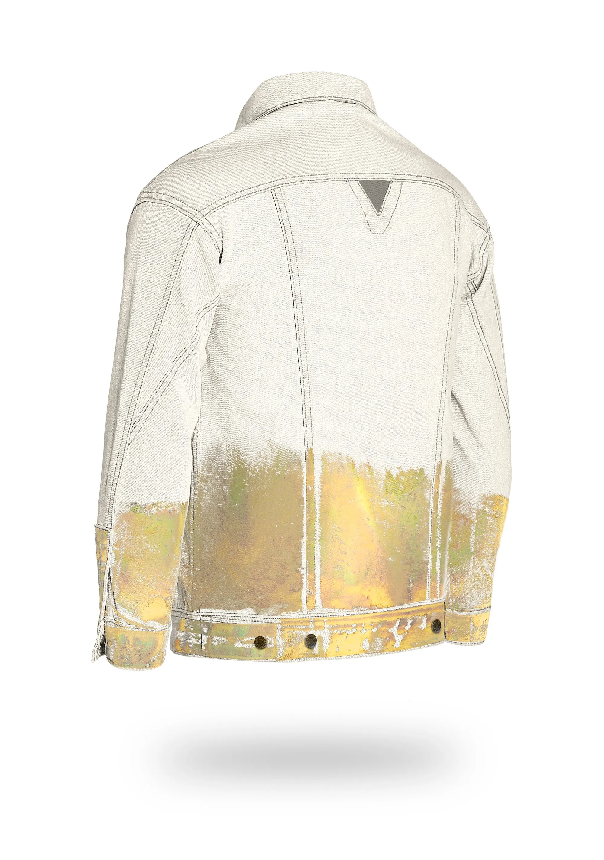 Longer Off-White Denim Jacket with Gold Holographic Foil