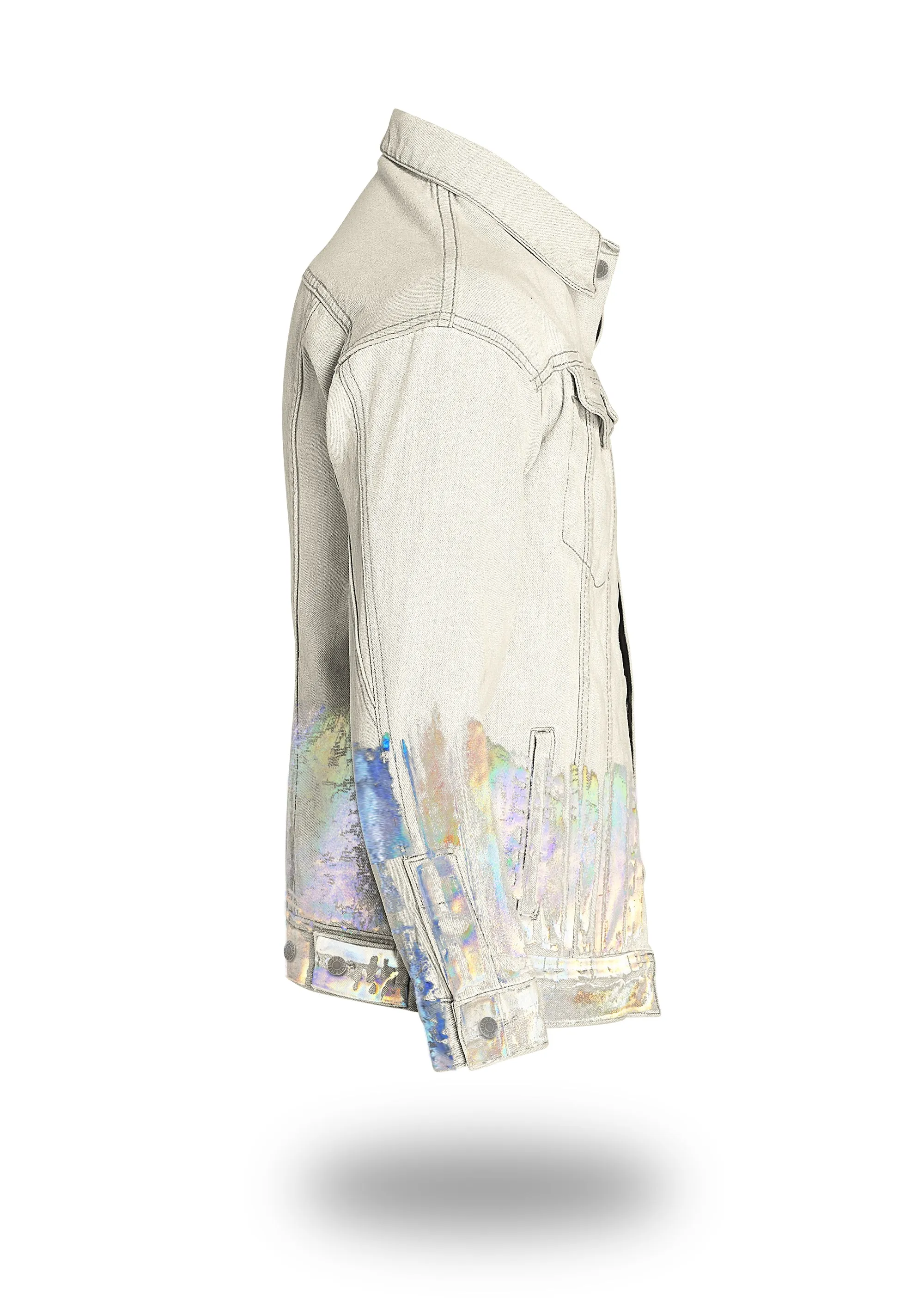 Longer Off-White Denim Jacket with Holographic Foil