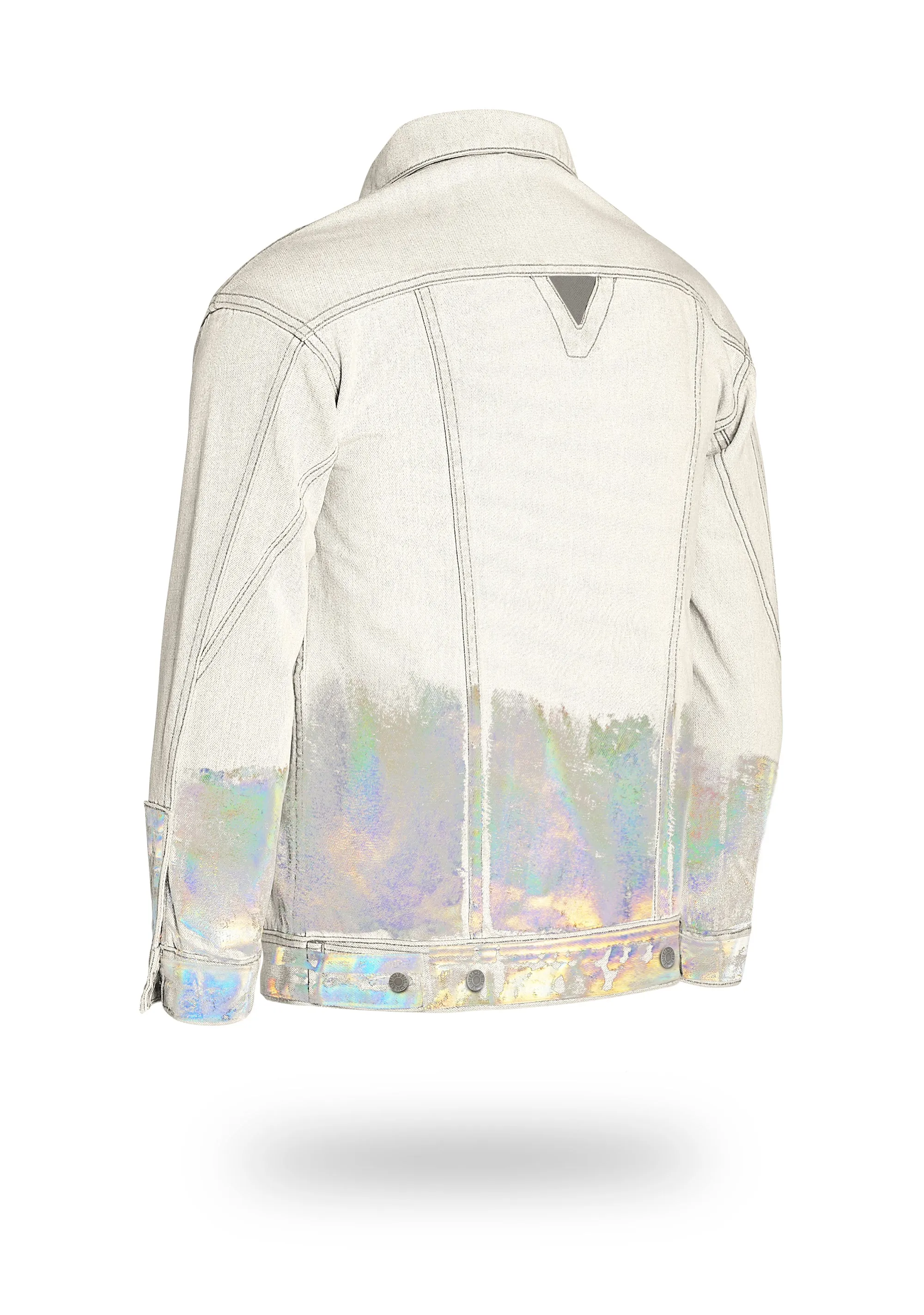 Longer Off-White Denim Jacket with Holographic Foil