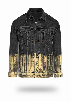 Longer Washed Black Denim Jacket with Gold Holographic Foil