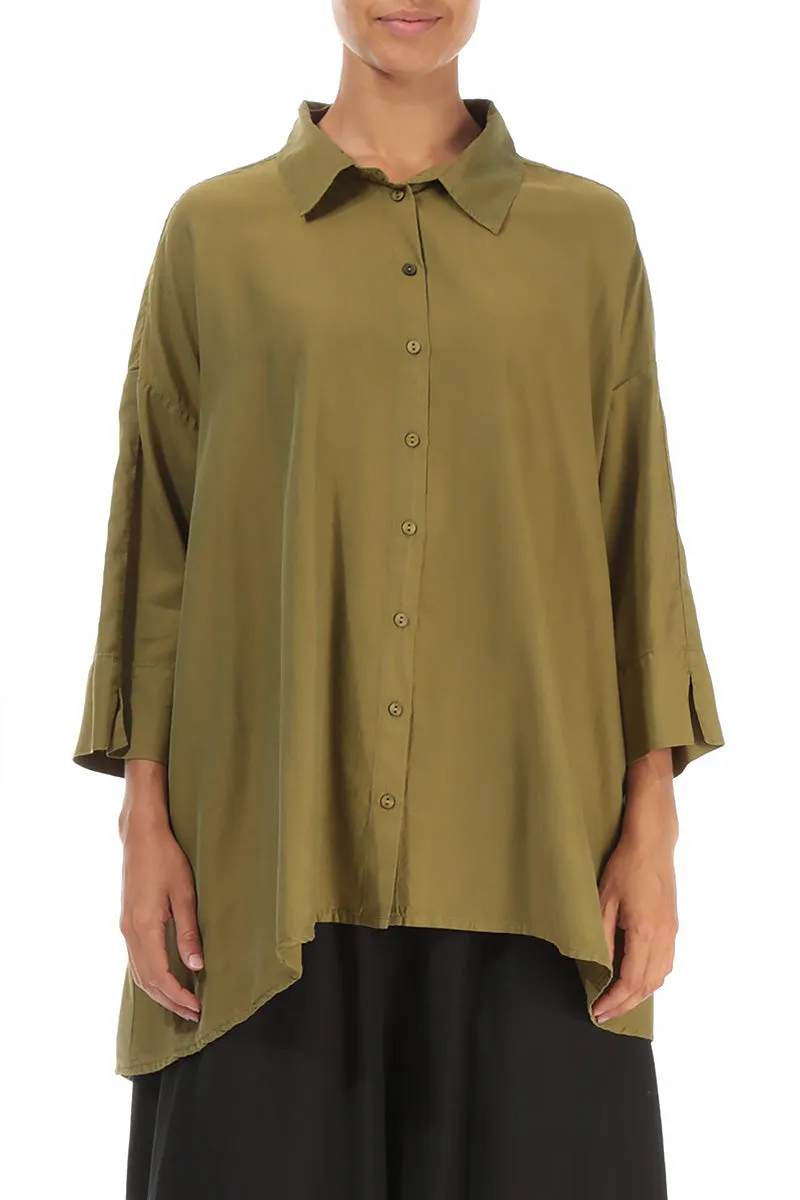 Loose Olive Silk Cotton Shirt