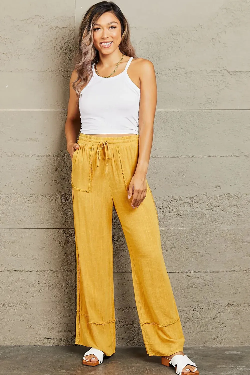 Love Me Full Size Mineral Wash Wide Leg Pants